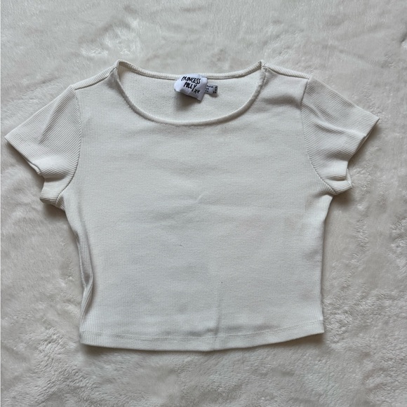 Princess Polly Off-White Ribbed Crop Top - Picture 1 of 2